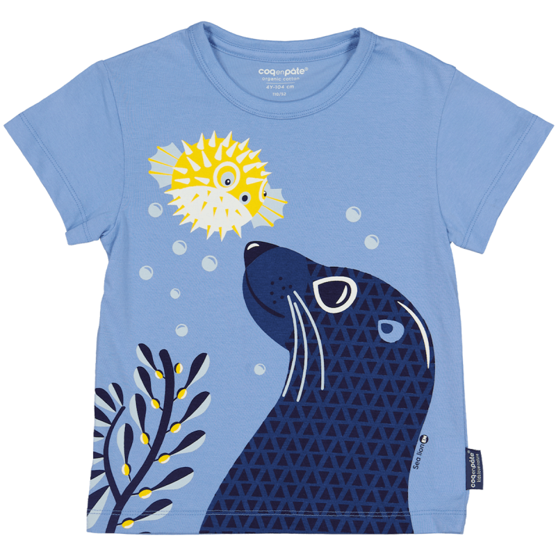 MAGLIETTA PER BAMBINI CON LEONE MARINO (fronte e retro)  in cotone certificato GOTS