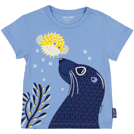 MAGLIETTA PER BAMBINI CON LEONE MARINO (fronte e retro)  in cotone certificato GOTS
