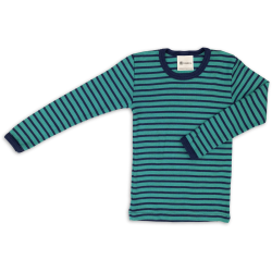 Maglia a manica lunga in  Lana e Seta- Blu Ghiaccio e Marino - Engel -