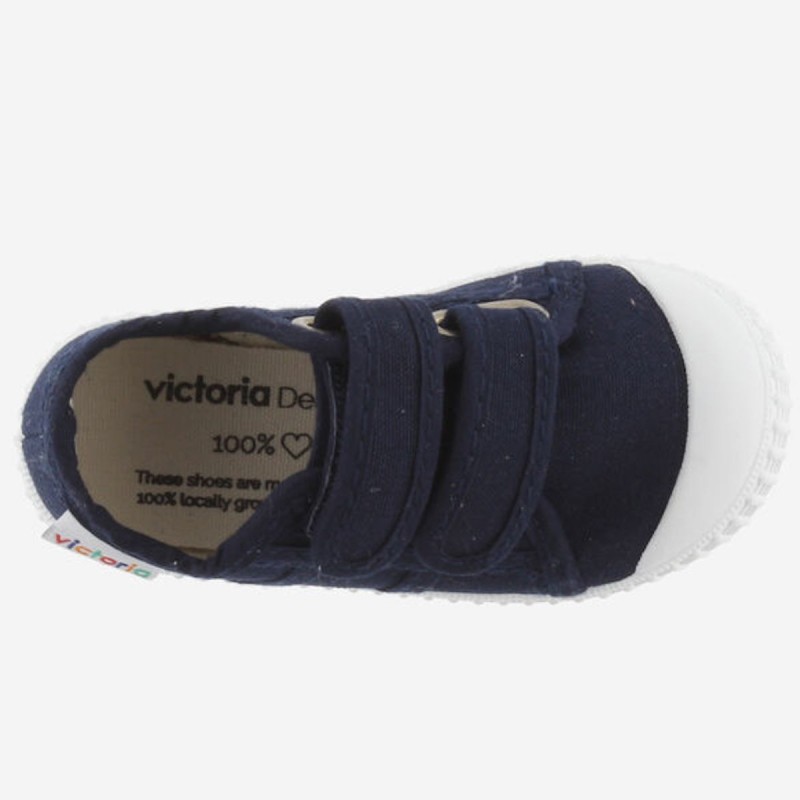 Scarpe  in cotone organico con Chiusura a Doppio Strappo  - Blu Marino