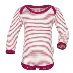 Body manica lunga a Righe natural/orchid in Lana Merinos 70%  e seta al 30% -Engel-