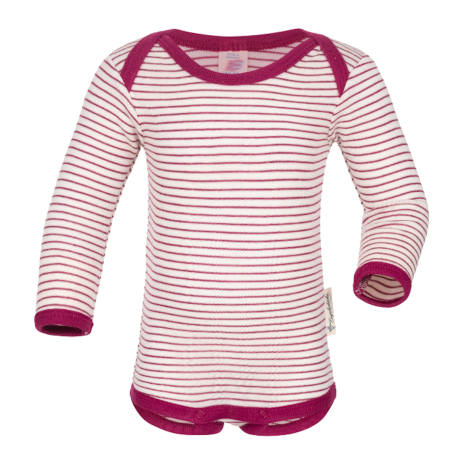 Body manica lunga a Righe natural/orchid in Lana Merinos 70%  e seta al 30% -Engel-