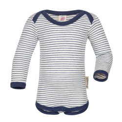 Body manica lunga a Righe natural/Blue in Lana Merinos 70%  e seta al 30% -Engel-