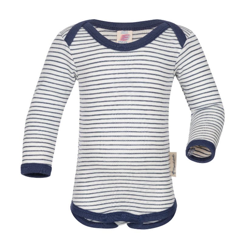 Body manica lunga a Righe natural/Blue in Lana Merinos 70%  e seta al 30% -Engel-