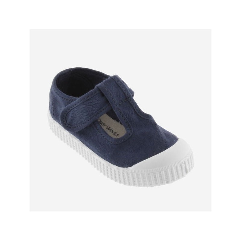 Scarpe in cotone organico Occhio di Bue  con Chiusura a Strappo - Blu Marino -
