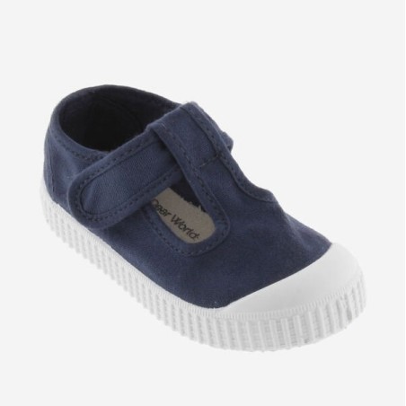 Scarpe in cotone organico Occhio di Bue  con Chiusura a Strappo - Blu Marino -
