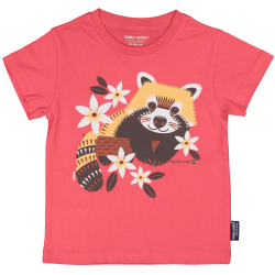 Maglietta  manica corta PANDA ROSSO  (fronte e retro) in cotone certificato GOTS