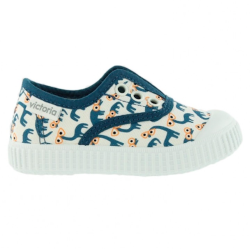 Scarpe senza Lacci in cotone organico  -VICTORIA - Blu con disegni