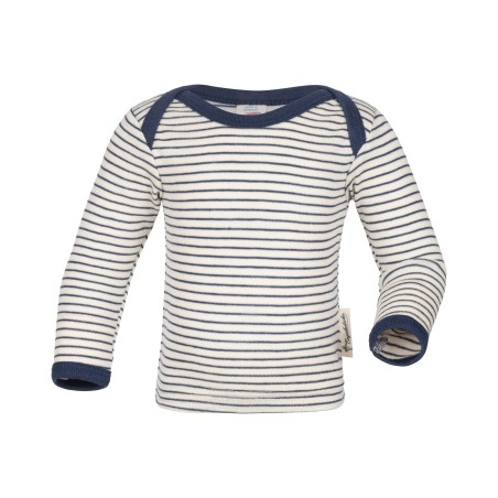 Maglia intima a manica lunga in lana e Seta con collo a busta  navy-blue- Engel -