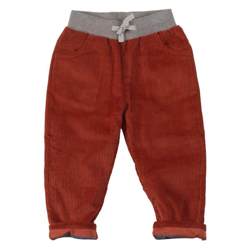 Pantaloni di velluto a coste foderati in cotone organico a righe - Ruggine -