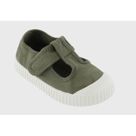 Scarpe in cotone organico Occhio di Bue  con Chiusura a Strappo - Verde Militare -