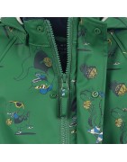 Set Giacca e Salopette  Antipioggia in PU Riciclato Verde-Coccodrillo -CELAVI-