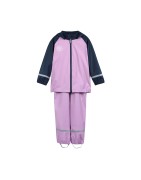 Set Giacca e Salopette  Antipioggia in PU Riciclato Blu-Lila