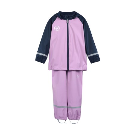 Set Giacca e Salopette  Antipioggia in PU Riciclato Blu-Lila