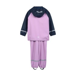 Set Giacca e Salopette  Antipioggia in PU Riciclato Blu-Lila