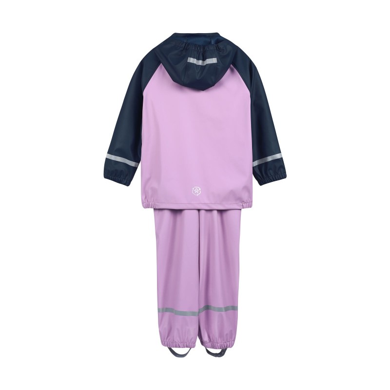 Set Giacca e Salopette  Antipioggia in PU Riciclato Blu-Lila