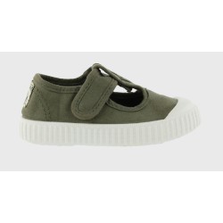 Scarpe in cotone organico Occhio di Bue  con Chiusura a Strappo - Verde Militare -