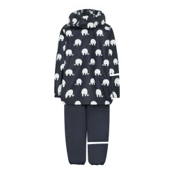 Set Giacca e Pantalone  Antipioggia in PU Riciclato Blu-Elefanti -CELAVI-