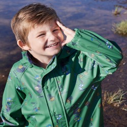 Set Giacca e Pantalone  Antipioggia in PU Riciclato Verde-Coccodrillo -CELAVI-